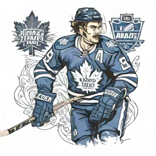 Austin Matthews from the Toronto Maple Leafs, hockey player, nhl, black hair slicked back, thinning hair, thin mustache  tattoo design idea