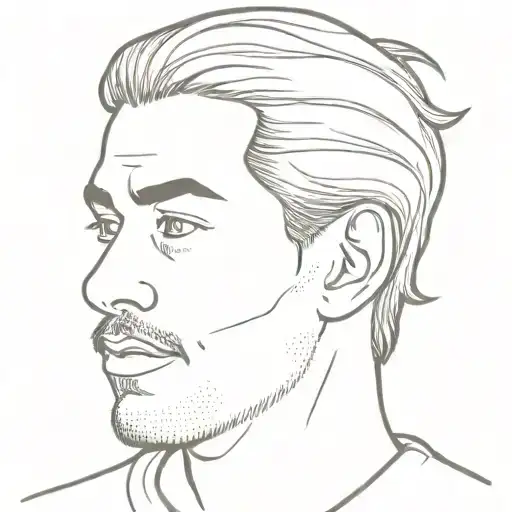 Austin Matthews from the Toronto Maple Leafs, hockey player, nhl, black hair slicked back, thinning hair, thin mustache  tattoo design idea