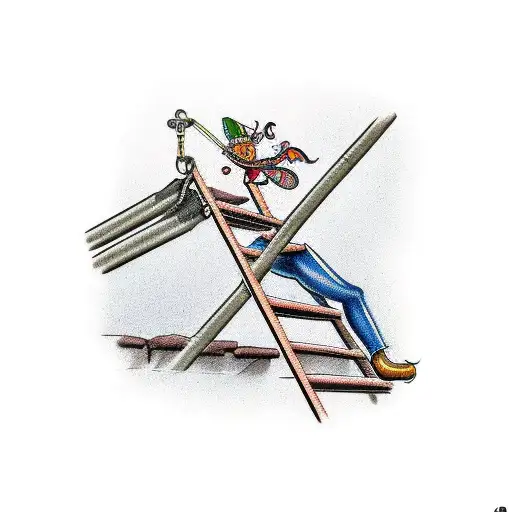 ladder leaning on a brick wall tattoo design idea