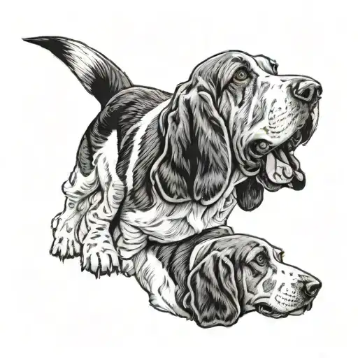 basset hounds howling tattoo design idea