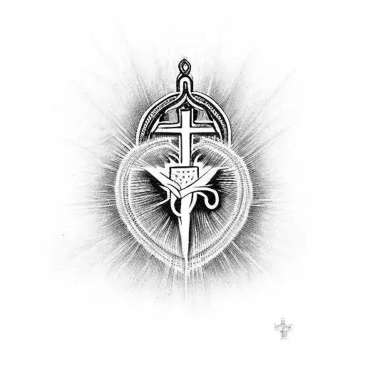 Sacred Heart with a rosary and holy light tattoo design idea