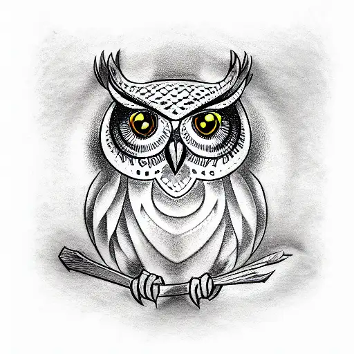 owl with the emblem of sceptre in the eye tattoo design idea