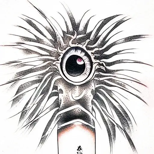 three eyes egle on palm tree tattoo design idea