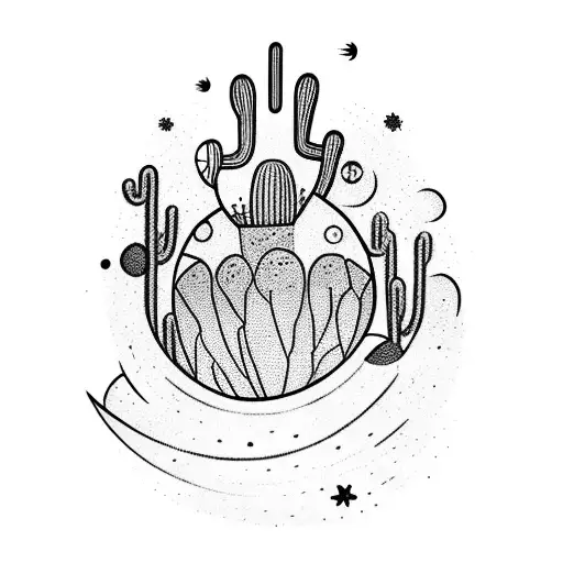 cactus with spaceship over it tattoo design idea
