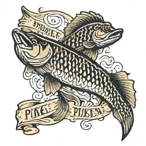 A pike fish in Frenchman's clothing with the inscription Le. tattoo design idea