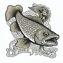 A pike fish in Frenchman's clothing with the inscription Le. tattoo design idea