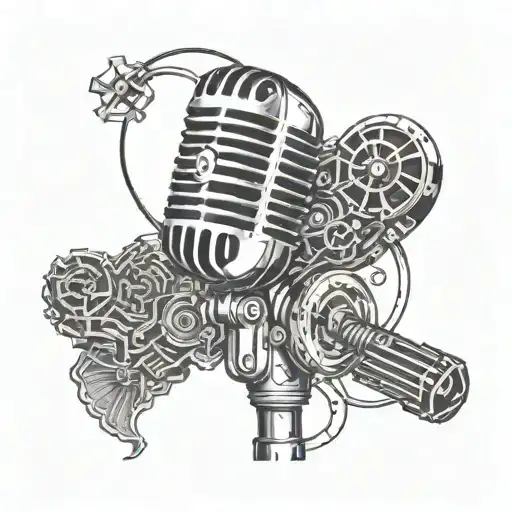 Create a tattoo of a vintage microphone intertwined with circuit board patterns tattoo design idea