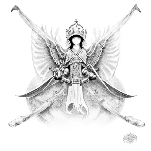 anjo com espada e escudo  tattoo design idea