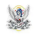 anjo com espada e escudo  tattoo design idea