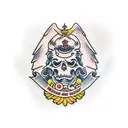 anjo com espada e escudo  tattoo design idea