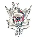 anjo com espada e escudo  tattoo design idea