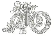 rose and scroll initial J tattoo design idea