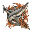 tribal wave sleeve with hammerhead shark tattoo design idea