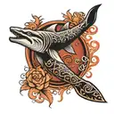 tribal wave sleeve with hammerhead shark tattoo design idea