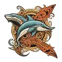 tribal wave sleeve with hammerhead shark tattoo design idea