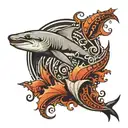 tribal wave sleeve with hammerhead shark tattoo design idea