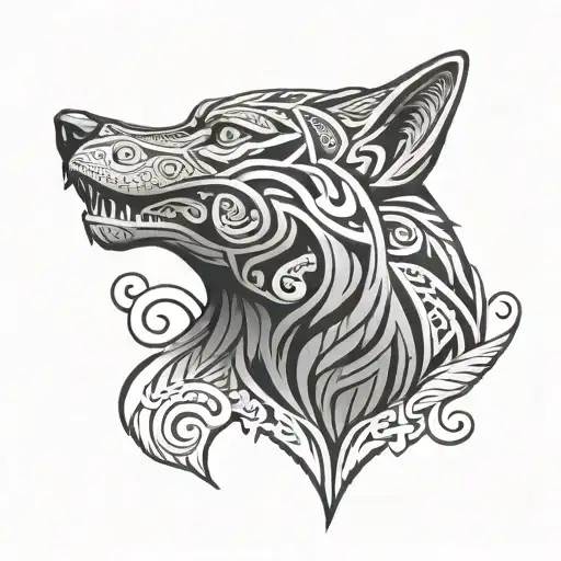 Create a drawing of a Maori tattoo that contains a wolf and represents simplicity, being a warrior and intelligent tattoo design idea