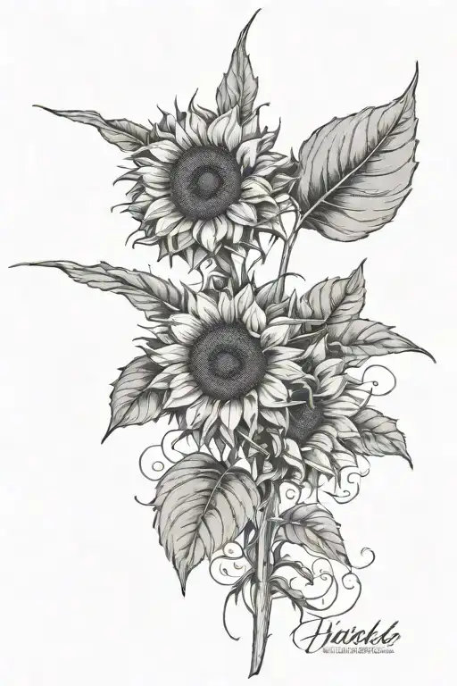sunflowers and weed plant intertwined  tattoo design idea