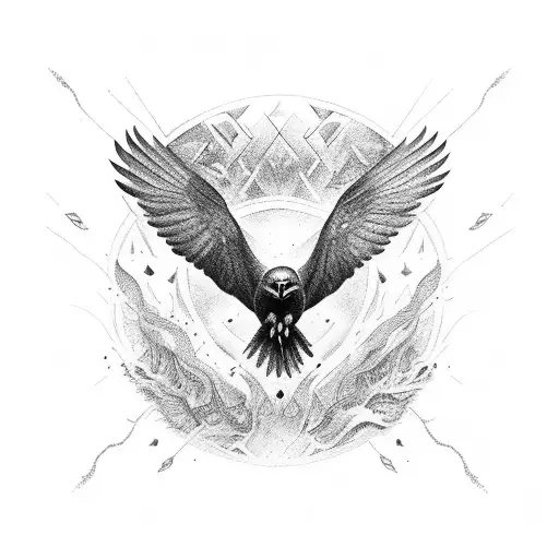 Crow, Lightning, Fire tattoo design idea