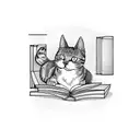 A blackwork tattoo of a cat reading a book from the anime 'Fruit Basket' tattoo design idea