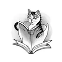A blackwork tattoo of a cat reading a book from the anime 'Fruit Basket' tattoo design idea