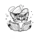 A blackwork tattoo of a cat reading a book from the anime 'Fruit Basket' tattoo design idea