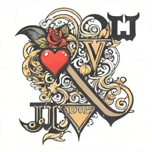 long distance love with initials v and j. with heart tattoo design idea