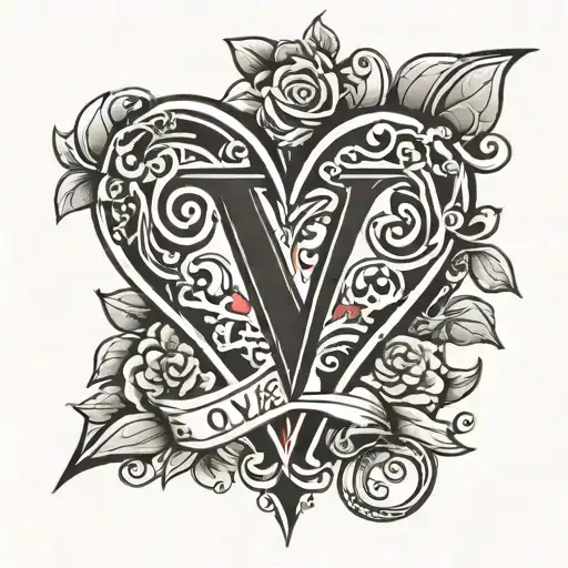  love with initials v and j. with heart tattoo design idea