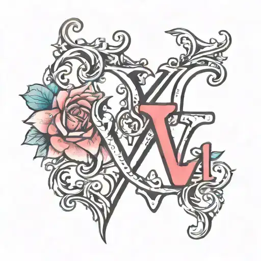 long distance love with initials v and j. with heart tattoo design idea