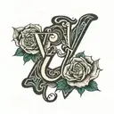 long distance love with initials v l and j c tattoo design idea