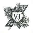 long distance love with initials v l and j c tattoo design idea