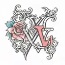 long distance love with initials v and j. with heart tattoo design idea