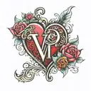  love with initials v and j. with heart tattoo design idea