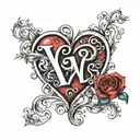  love with initials v and j. with heart tattoo design idea