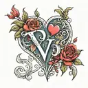  love with initials v and j. with heart tattoo design idea