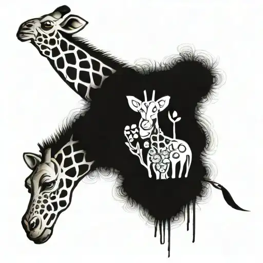giraffe and acasia and elephant tattoo design idea