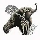 giraffe and acasia and elephant tattoo design idea