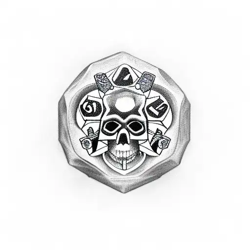 Skulls anbd dice d20s on fire tattoo design idea