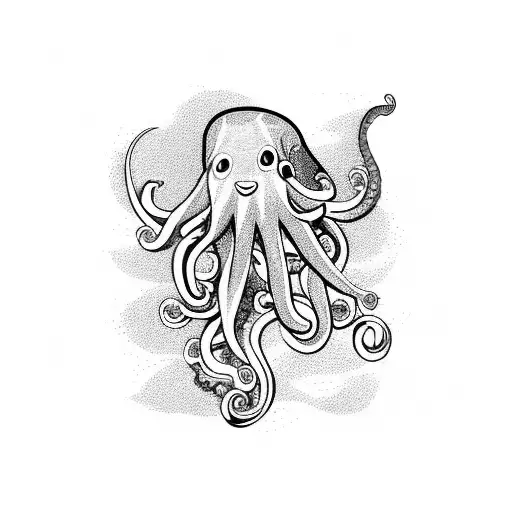 A skateboarding octopus riding a wave tattoo design idea