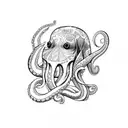 A skateboarding octopus riding a wave tattoo design idea
