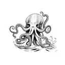 A skateboarding octopus riding a wave tattoo design idea