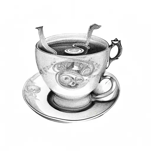 teacup with letters A, F, J, and K hidden tattoo design idea