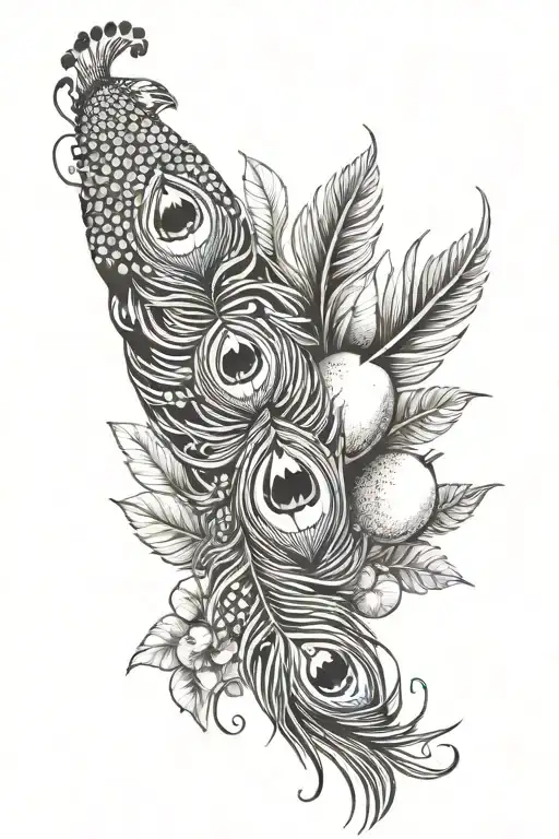 FRUIT WITH PEACOCK FEATHER VERTICal WITH A tattoo design idea