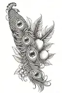 FRUIT WITH PEACOCK FEATHER VERTICal WITH A tattoo design idea