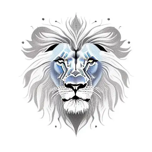 a lion face with blue eyes for a sleave tattoo design idea