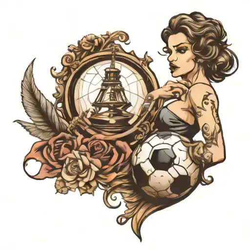 Get a tattoo of a woman with a football and something that represents a lawyer or law tattoo design idea