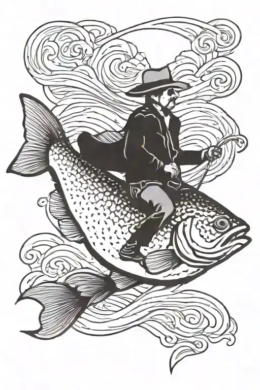 cowboy riding bass fish tattoo design idea
