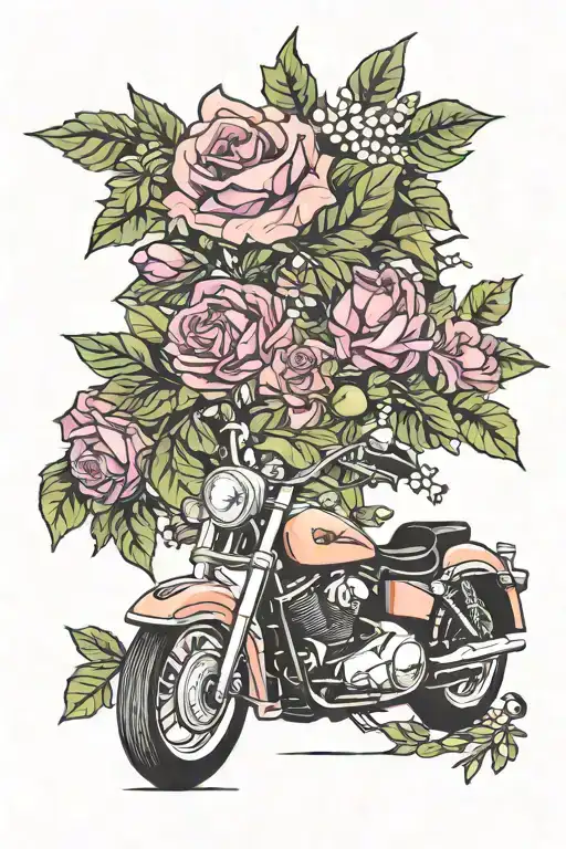 olive branch hazel branch holly branch roze around Harley Davidson bike tattoo design idea