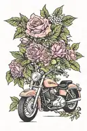 olive branch hazel branch holly branch roze around Harley Davidson bike tattoo design idea