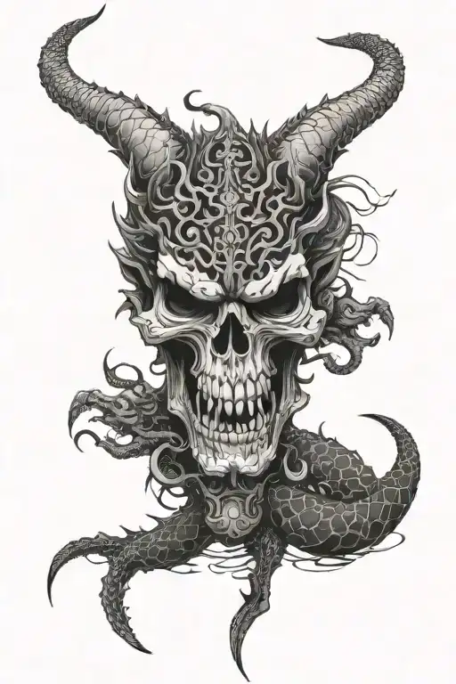  The black japan dragon  around the skull of the demon mask they tattoo design idea